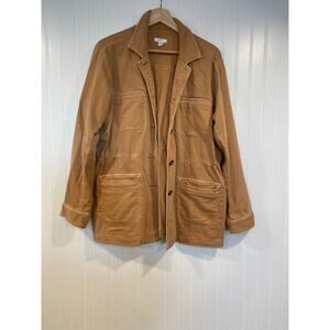 J.Jill Utility Jacket Womens Size Medium Tan/Orange Cotton Stretch Pockets